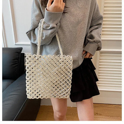 2026 Fashion Exquisite Bead Sense of Luxury Hollow Out Women‘s Handbags Hot Sale New No Zipper Acrylic Square Shoulder Bags