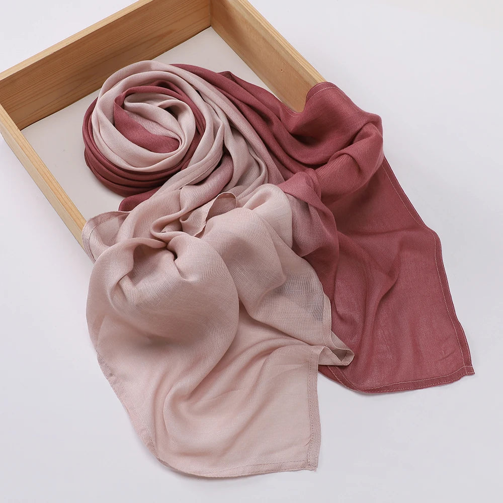 New Gradient Color Hijab Two Color Scarf Tie-Dye Cotton Shawls Muslim Women Wraps Headband Islamic Turban Foulard