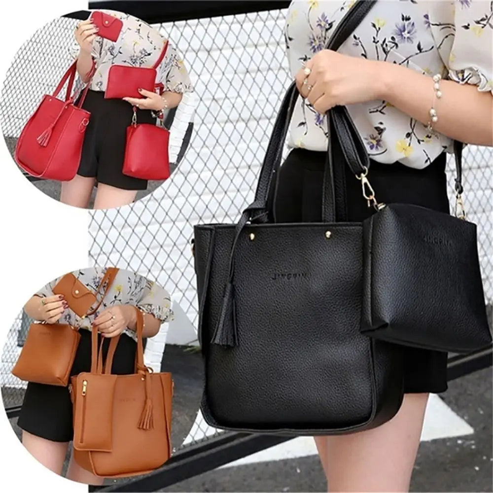 4Pcs/set PU Leather Crossbody Bags High Capacity Women Bag Set Pattern Portable Shoulder Bags Purse Simple Ladies Handbag