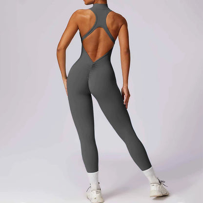 Sport Jumpsuits Women Zipper Fitness Overalls Sexy Backless Gym Bodysuits Scrunch One Piece Suit Workout Clothes Tracksuits