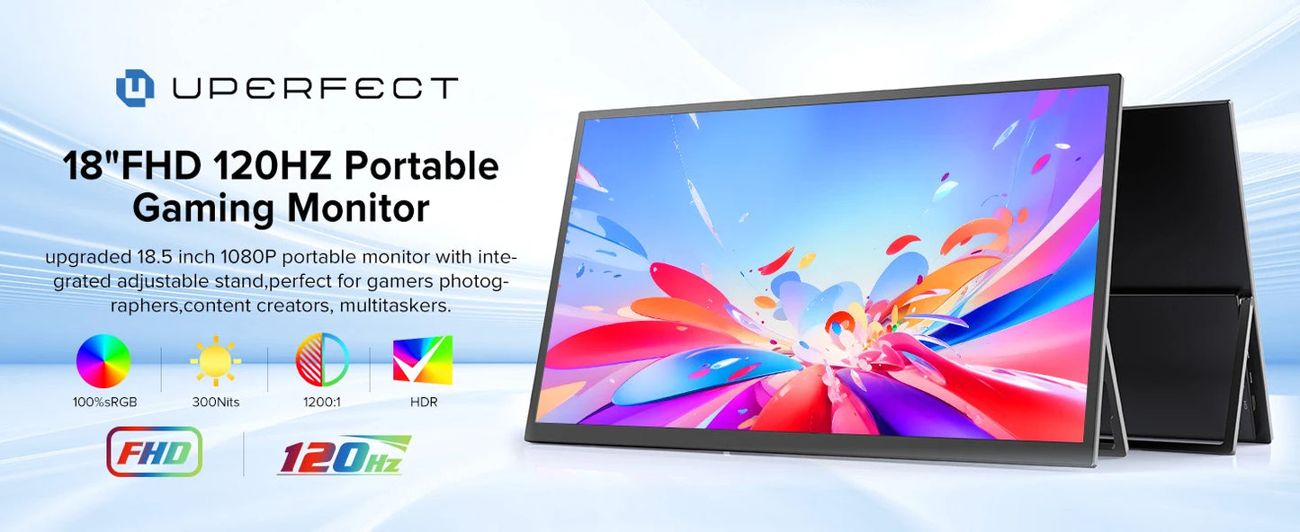UPERFECT Portable Monitor Touchscreen 18.5'' FHD IPS 10 point Touch Screen Travel Gaming Display w/Kickstand & Speaker HDMI USB C External Screen for Laptop MacBook PC Surface PS5 Xbox