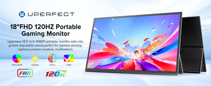 UPERFECT Portable Monitor Touchscreen 18.5'' FHD IPS 10 point Touch Screen Travel Gaming Display w/Kickstand & Speaker HDMI USB C External Screen for Laptop MacBook PC Surface PS5 Xbox