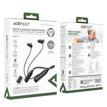 ACEFAST N4 Silicone Neckband Wireless Earphone With LED Digital Display Bluetooth 5.3 Music Sports In Ear Earbuds 800mAh Battery