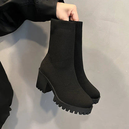 2025 new women luxury plus size women's boots couple socks shoes women's thick bottom casual knitted ankle boots size 35-43