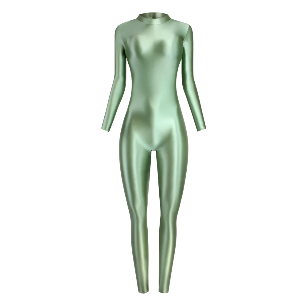 MJINM Sexy Shiny Bodysuit Tight-fitting Oil Smooth Back Zipper Overalls Yoga Zentai Suits Casual Sport Tights Catsuit Jumpsuits