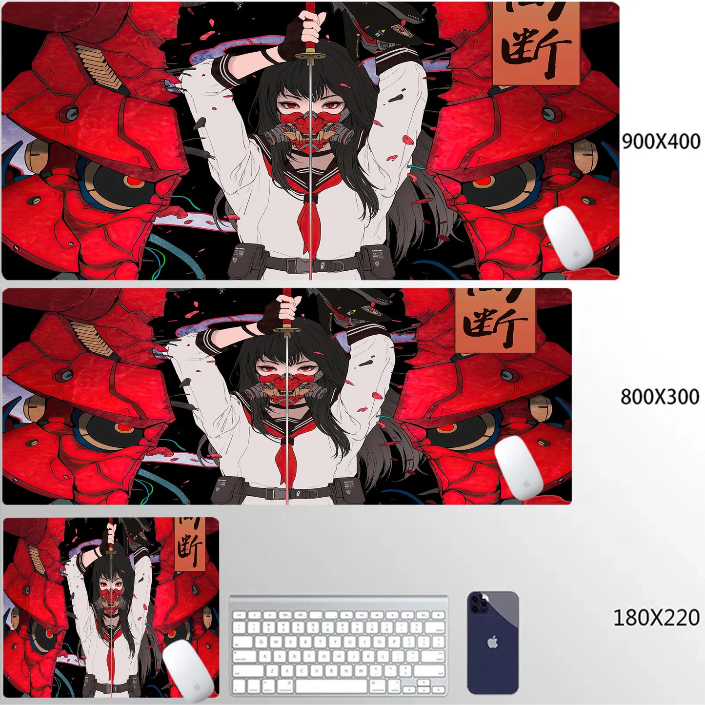 Japanese Girls Samurai Mouse Mat XL Aesthetics Mouse Pad Gaming Laptop Table Mat Office accessories Pc Cabinet Non-slip Carpet