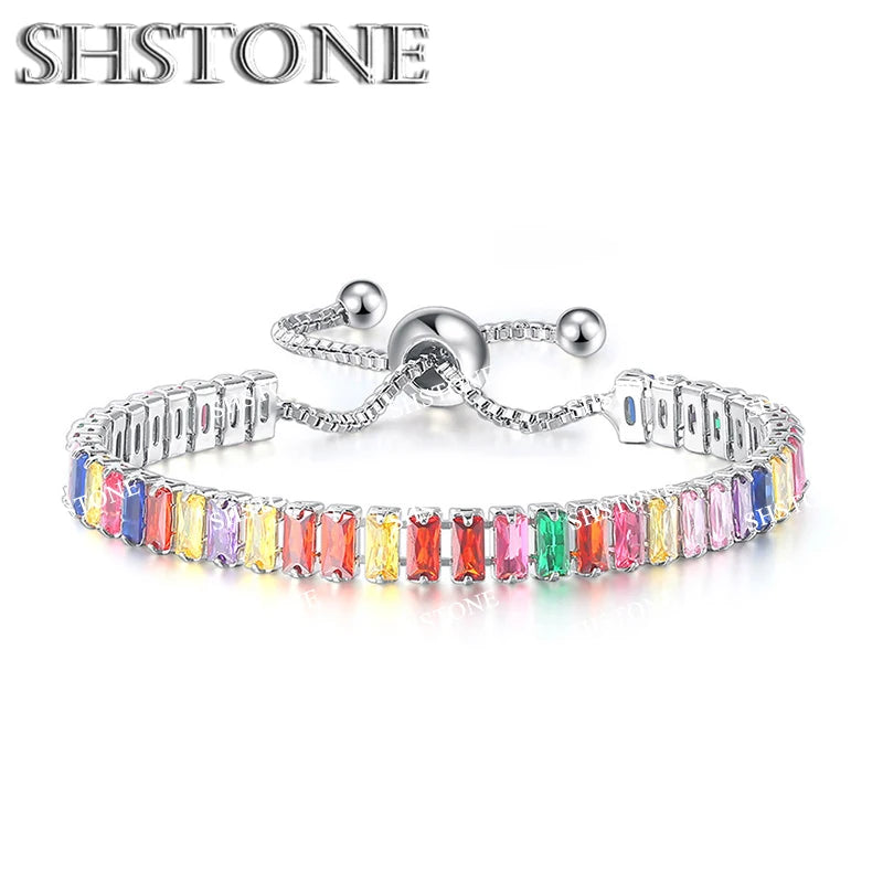 Noble 925 Sterling Silver Bracelet Chain Luxury Color Crystal Hand Jewelry For Women Charm Wedding Gift Party 18cm