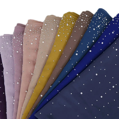 180*70CM New Plain Diamond Beads Bubble Chiffon Instant Hijab Shawls Solid Thick Head Wraps Foulard Sjaal Muslim Bonnet Cachecol