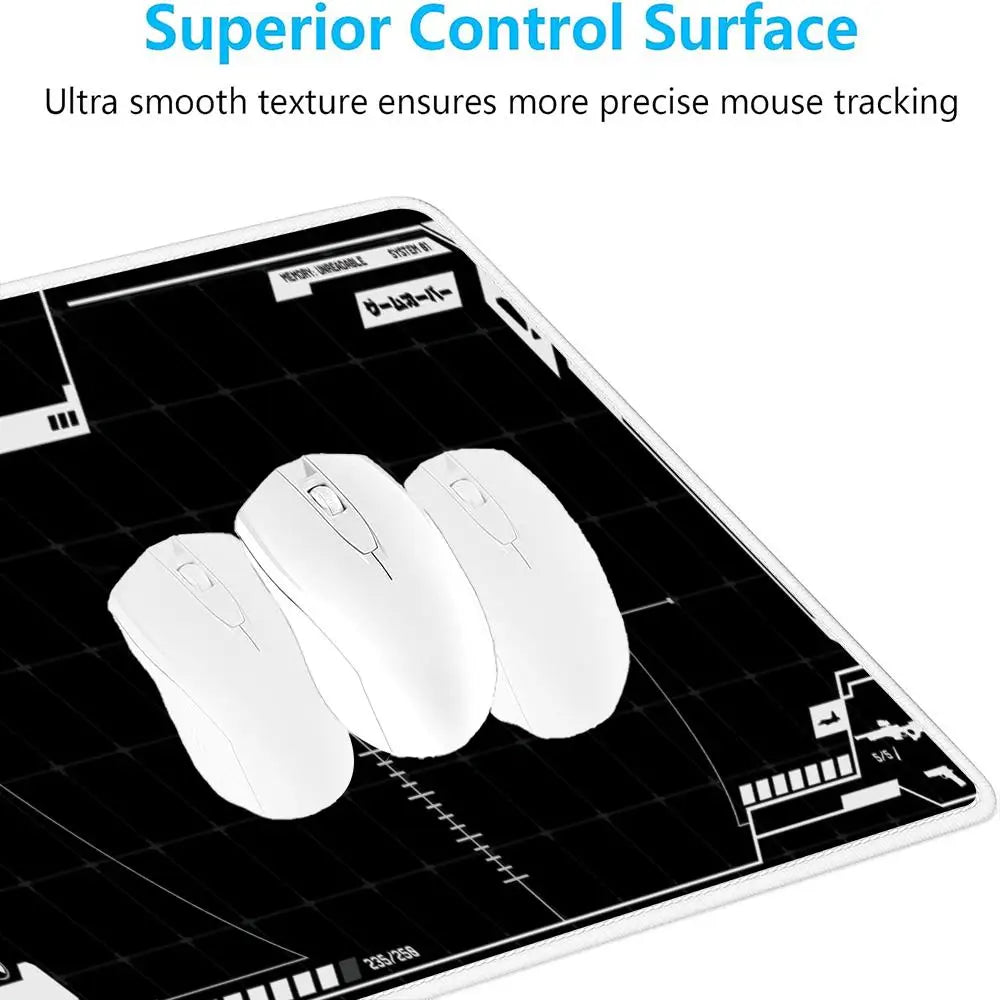 Gaming Mouse Pad Black White HUD Grid XXL Desk Mat Non Slip Rubber Waterproof Keyboard Mat PC Playmat Speed Extension XXL