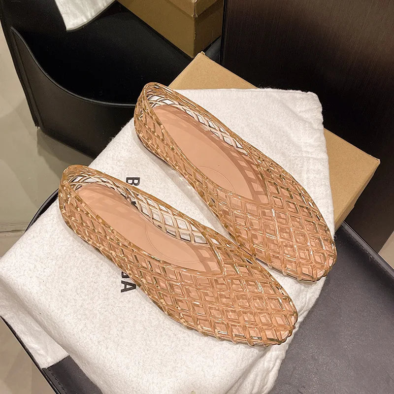 New V-mouth Crystal Jelly Shoes Fashionable, Versatile, Comfortable, Flat Bottom Single Shoes, Casual Sandals for Women