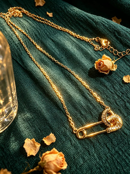 OXTAO Gold Color Paper Clip Pendant Necklace D VVS1 Moissanite Geometric Motif Necklace Chokers Women Jewelry 24K Yellow Plated