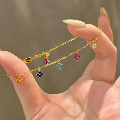 925 Sterling Silver Colorful Four-Leaf Petal Ring for Women Light Luxury, High-End, Trendy Fashion Fine Jewelry Gifts