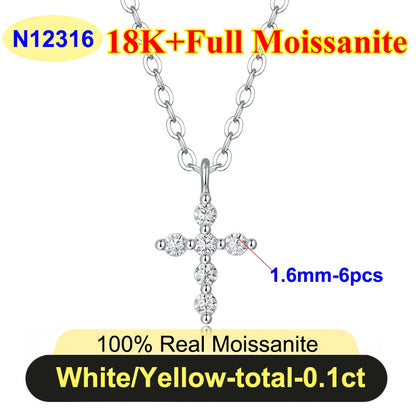 PureNew Cross Full Moissanite Diamond Necklace for Women 925 Sterling Silver Plated 18k Gold Women's Moissanite Chain Pendant