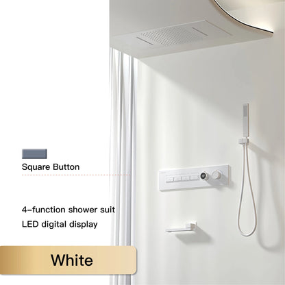 Luxury Black Brass Shower System Wall-Mounted LED Digital Display Design Cold & Hot Dual-Control 4-Function Ceiling Shower Tap