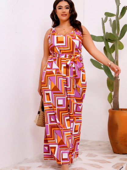 2026 Casual Print Plus Size Long Jumpsuit Women Summer Sleeveless Vacation Beachwear Lady Elegant Tank Pleated Bohemian Jumpsuit