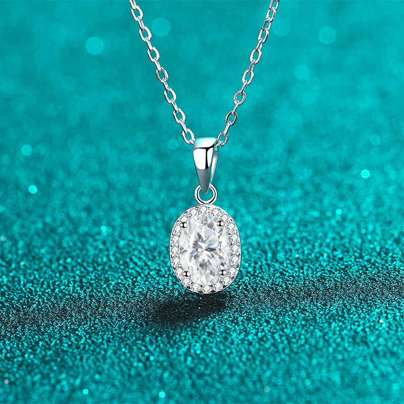 NeeTim Oval Cut Moissanite Necklace Pendant s925 Sterling Silver Necklace Box Chain Necklace Gift for Women Girl Wedding Jewelry