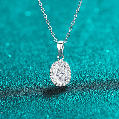 NeeTim Oval Cut Moissanite Necklace Pendant s925 Sterling Silver Necklace Box Chain Necklace Gift for Women Girl Wedding Jewelry
