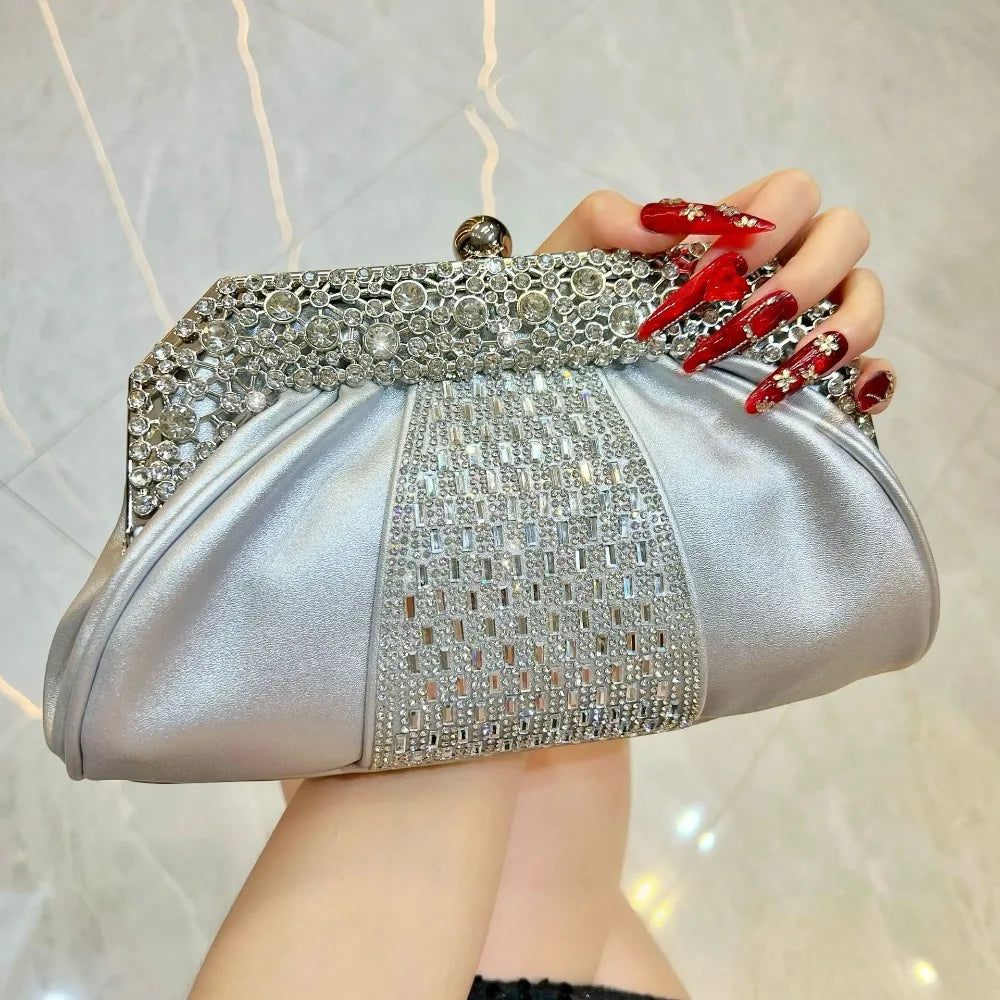 Fashionable Diamond Embedded Evening Dress Handbag Elegant Large Capacity Clutch Bag Tote Bag for Ladies Party And Banquet