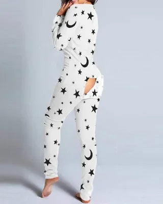 New Women Pajamas Sexy V-neck Jumpsuit Plaid Casual Long Sleeve Pyjama Button-down Front Functional Buttoned Flap Sleepwear