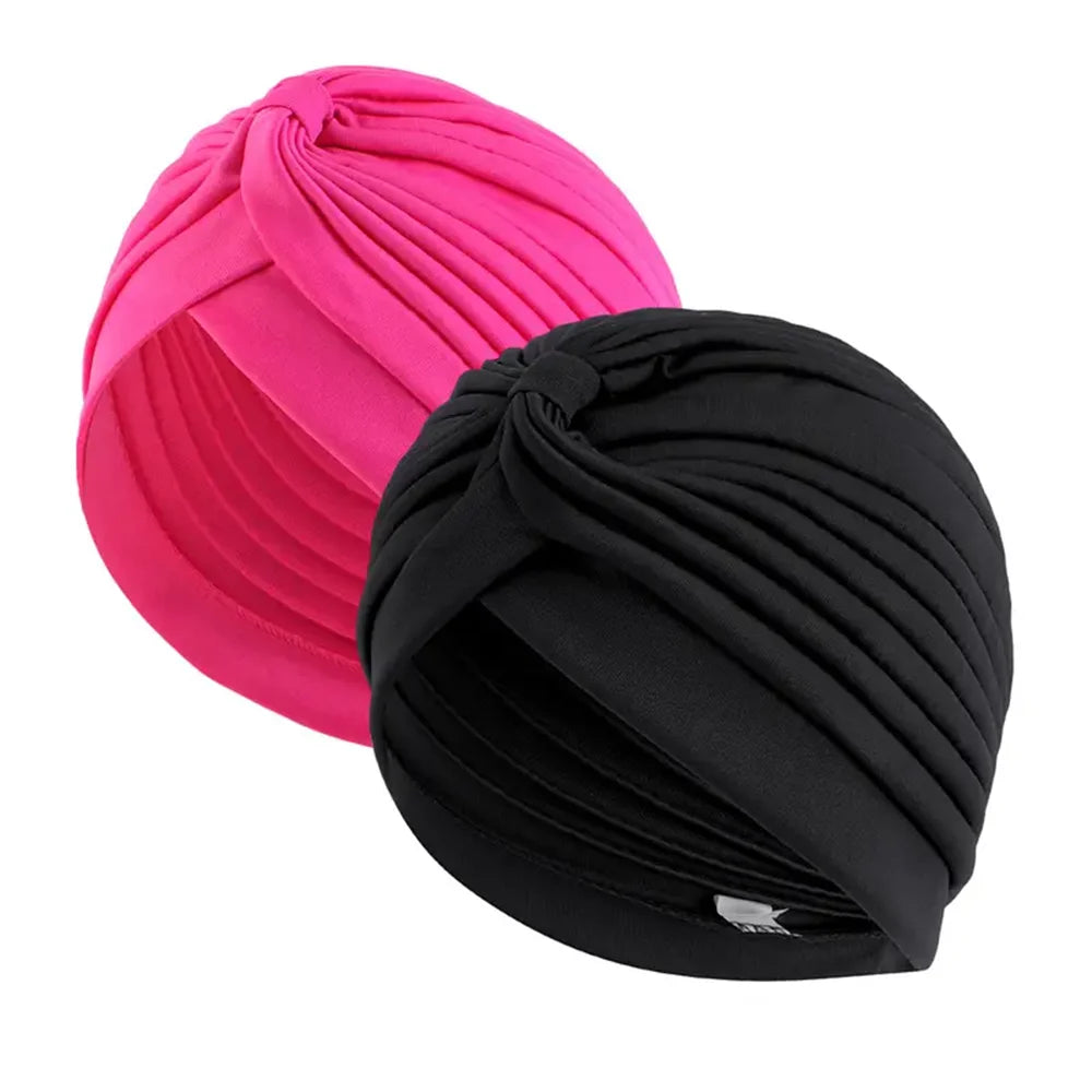 2pcsWomen's Pleated Knot Turban Hat, Soft Stretchy Beanie Cap for Chemo Hair Loss, Muslim Hijab Headwrap, Fashion Daily Headwear