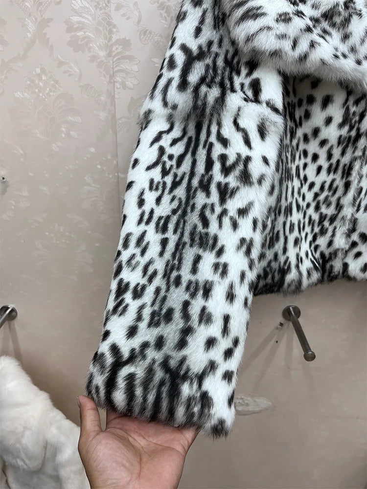2026 New 100% Genuine Whole Skin Real Rabbit Fur Coat Luxury Leopard Print Natural Fur Jacket Full Pelt Rabbit Fur Overcoat