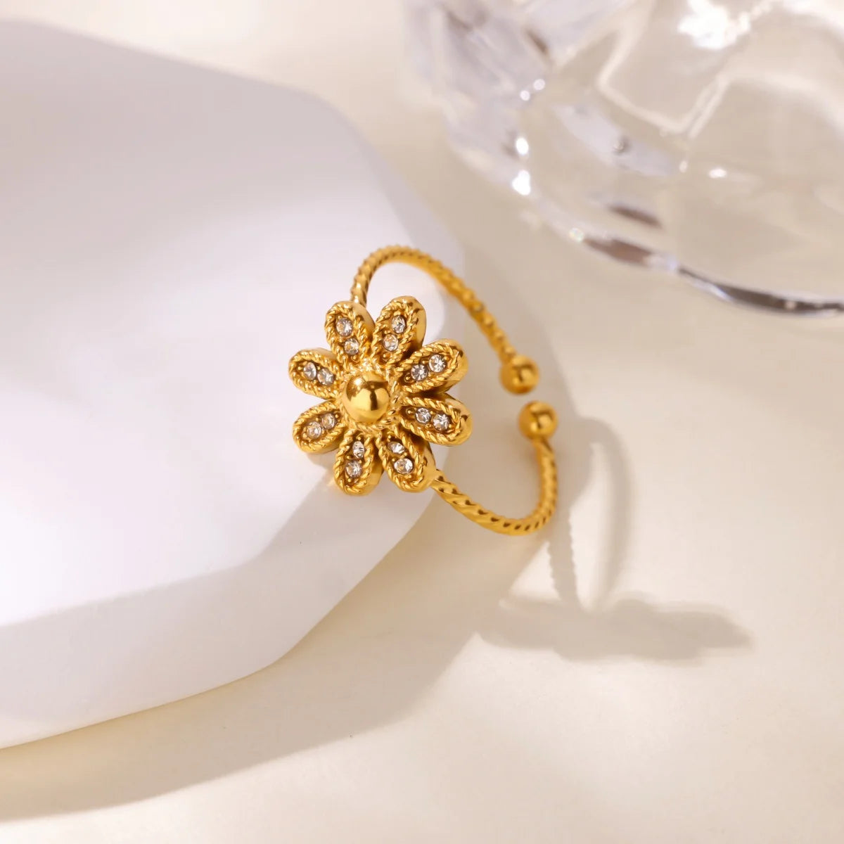 Luxury Zircon Geometric Rings For Women Stainless Steel Gold Color Open Ring Trendy Wedding Party Aesthetic Jewerly Gift Femme