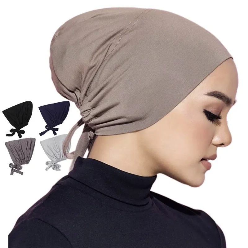 1PC Adjustable Inner Caps New Soft Solid Color Elastic Cap Modal Hijab Muslim Bonnet Underscarf Women Fashion Accessories