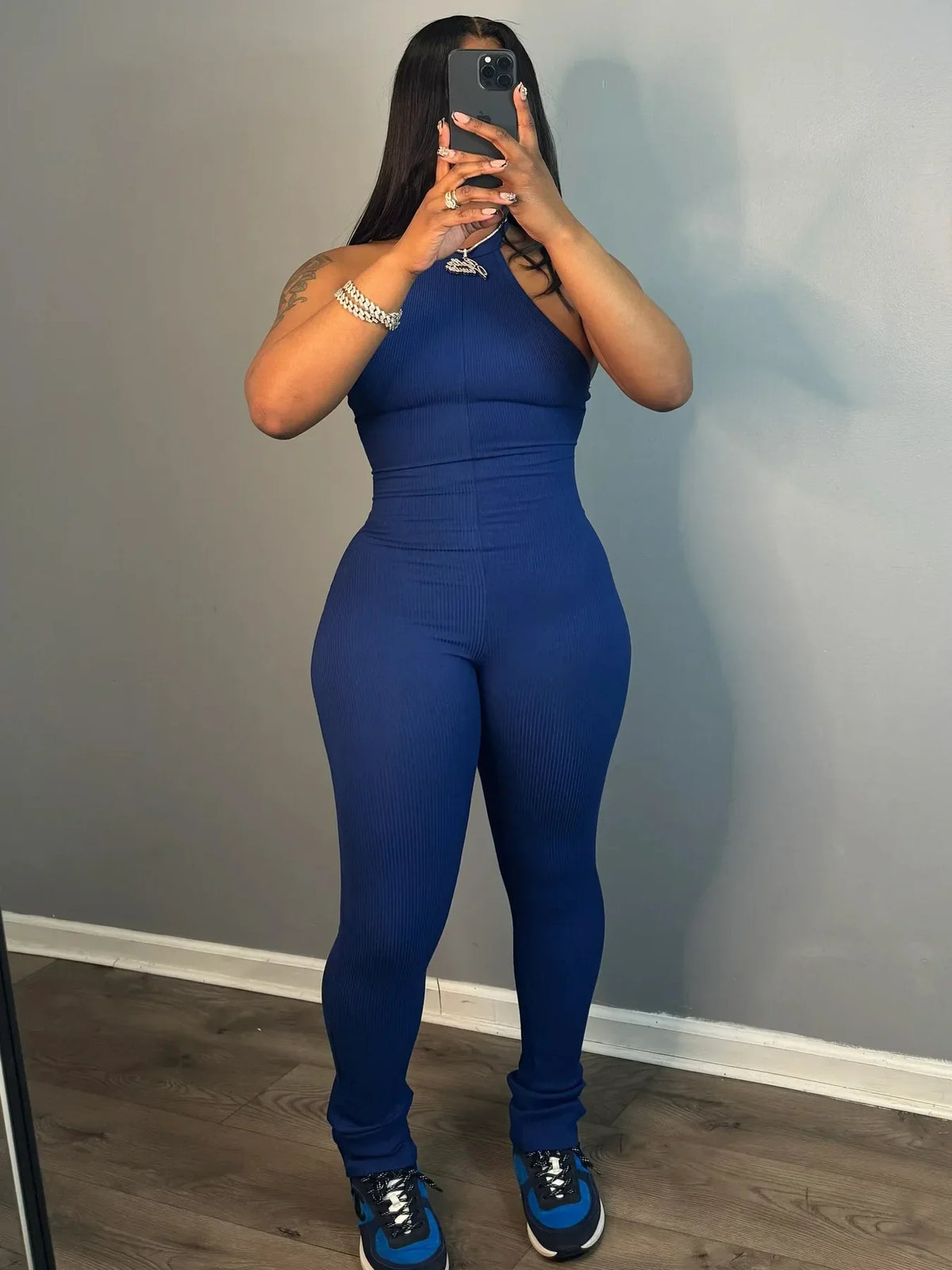 FAGADOER Casual Solid Bodycon Sporty One Pieces Jumpsuits Women Halter Sleeveless Backless Slim Playsuits Female Stacked Overall