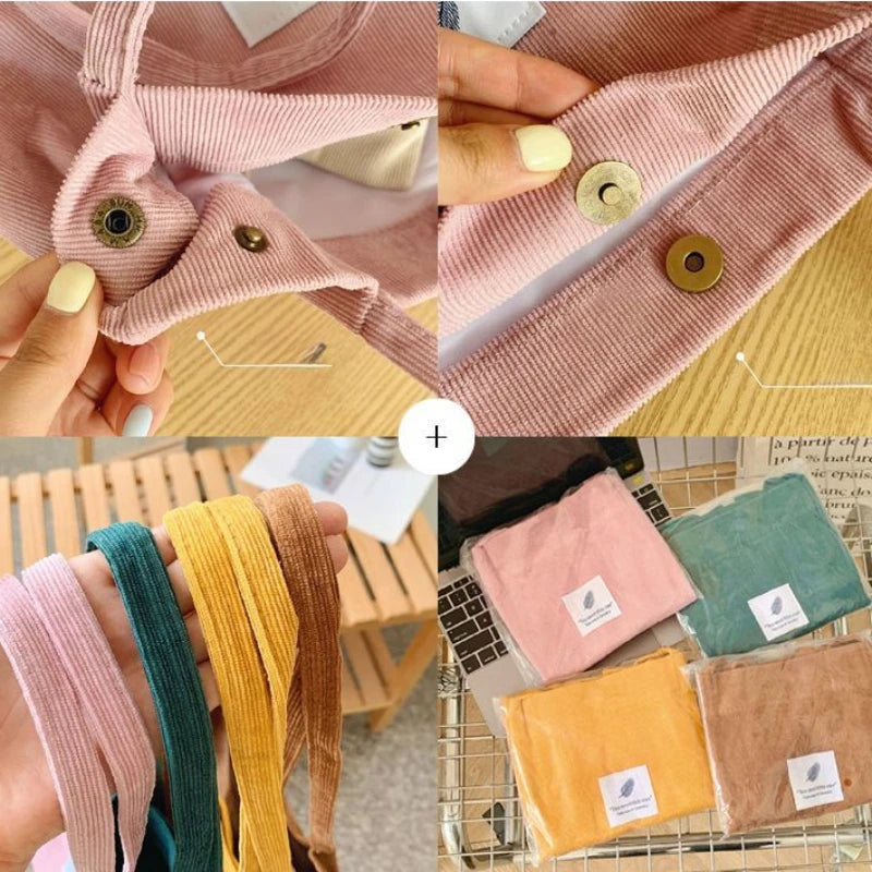 Corduroy Bag Handbags for Women Shoulder Bags Female Soft Environmental Storage Reusable Girls Small and Large Shopper Totes Bag