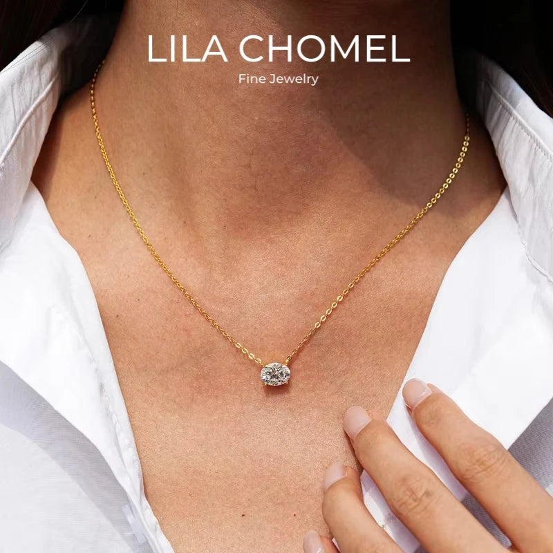 Wife Valentine's Day 18K Gold Women Wedding Pendant Oval 2CT Moissanite Diamond Girl Friend Birthday Gift Necklaces Fine Jewelry