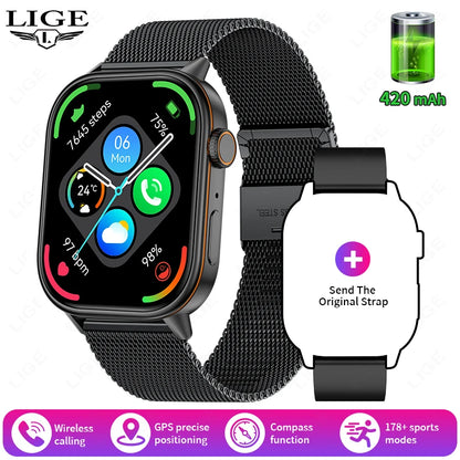 LIGE 2026 For Android IOS GPS Smart Watch Women 2.01" HD Screen Heart Rate Bluetooth Call Compass IP68 Waterproof Men Smartwatch
