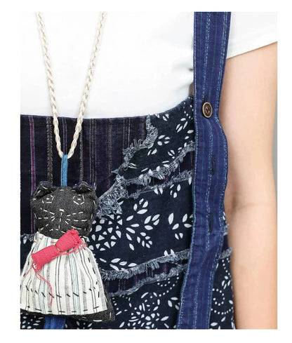 Unique Niche Women Cotton-linen Patchwork High-waist Overalls Large Pockets Sleeveless Jumpsuit LX6266