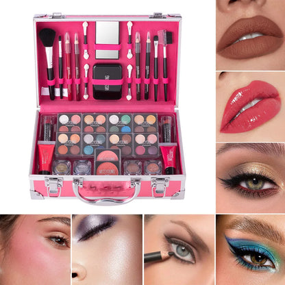 Makeup Case Set Natural Long Lasting Matte Shimmer Lipstick Eyeshadow Blush Highlight Multifunctional Full Face Cosmetic Kit
