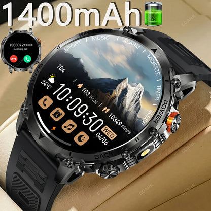 New Military Men's Outdoor Sport Smart Watch 1400mAh Battery BT Call Flashlight IP68 Waterproof 1.7' HD Large Screen Men Watch