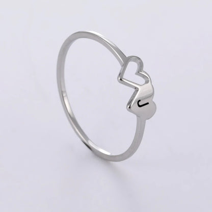 COOLTIME Initial Letter Ring for Women Stainless Steel A-Z Alphabet Double Heart Rings Simple Wedding Cheap Gift For Lover