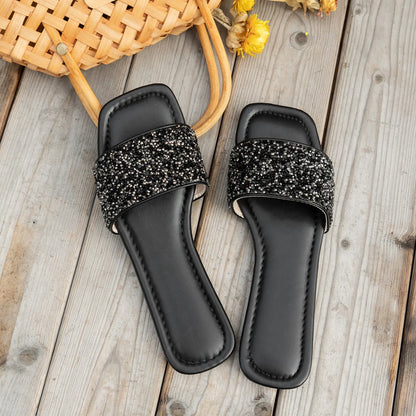Glitter Bling Women Slippers Summer New Flat Beach Slippers Women Outdoor Luxury Sandals Designer Plus Size Shoes Slides Women