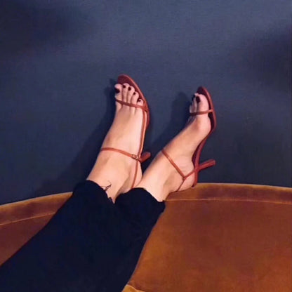 Thin Strap Sandals Women's Summer New with A Single Buckle Strap Womens Shoes Thin Heels with Exposed Toes High-heeled Sandals