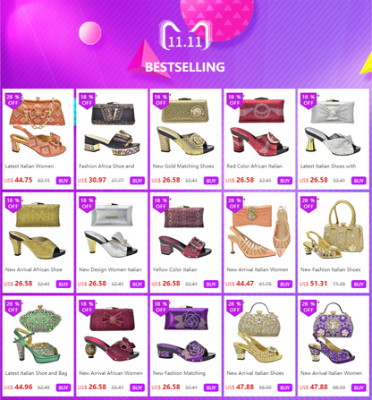Fashion Shoes and Bag for Party Wedding African Women Wedding Shoes and Bag Set Decorated with Rhinestone Luxery Shoes Women