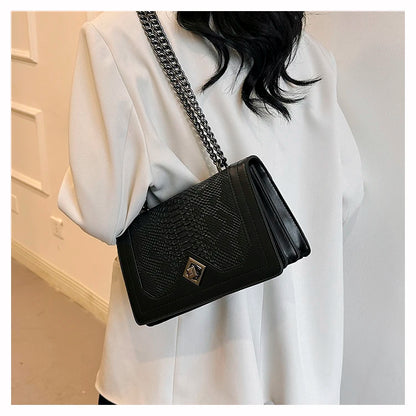 Leather Shoulder Bag Chain Purse for Women - Fashion Crossbody Bags Vintage Snake Print Underarm Bag Square Satchel Handbag
