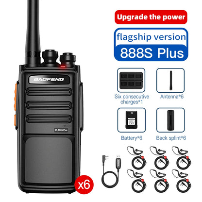 6-Pack Baofeng 888S PLUS Walkie Talkies UHF PMR446 MHz BF-888S Portable 16-Channel Long-Distance Professional Range 3-5km Radio