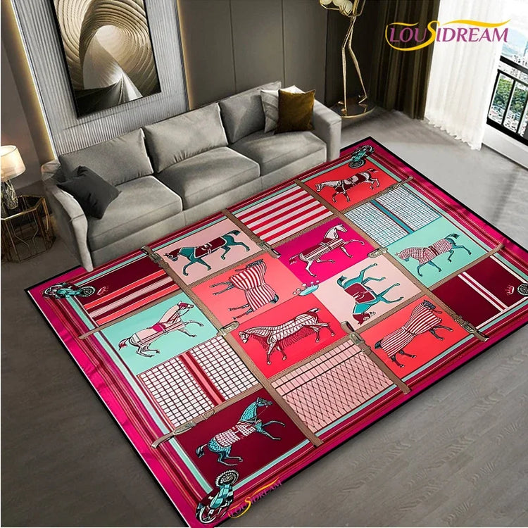 Fashion Ethnic Frame Horse Carpet Living Room bedroom yoga rugs kitchen Door Kids Un-Slip Mats Alfombra birthday gift Poster Mat