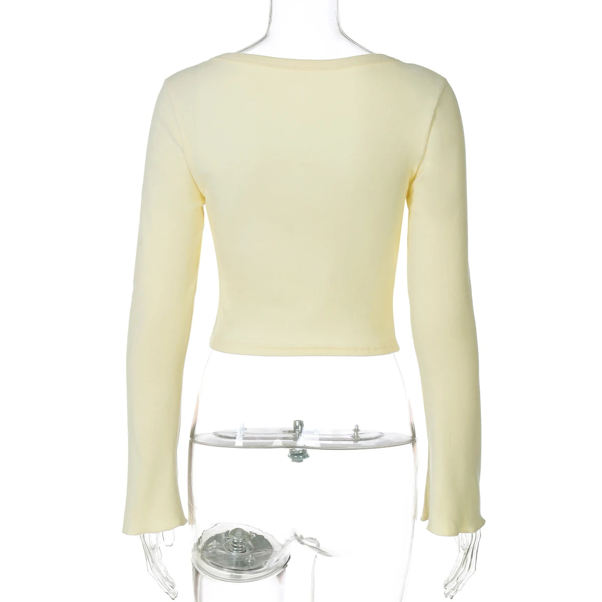 Hugcitar Fashion Square Collar Solid Long Flare Sleeve Buttons Sexy Crop T-Shirt Top Fall Women Outfit Streetwear Party Festival