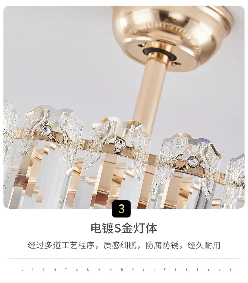 Nordic Luxury Crystal Ceiling Fan Light Modern Minimalist Dining Room Hotel Pendant Lights Living Room Bedroom Silent Fan lamp