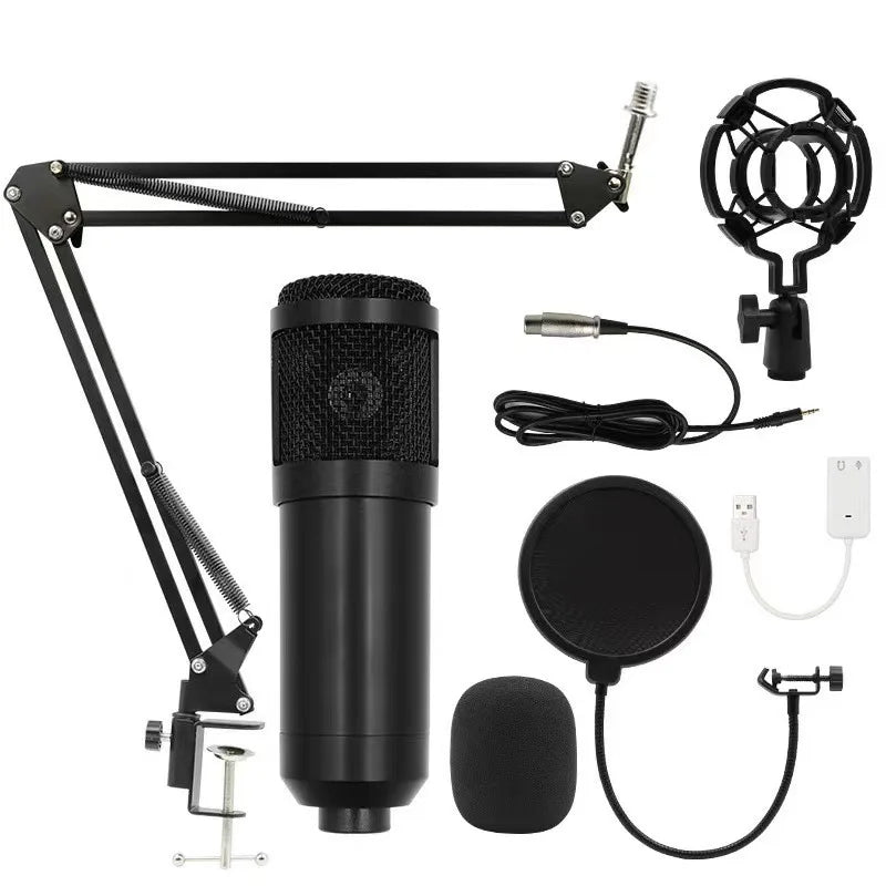 BM800 Condenser Alloy Microphone Kit Professional Sound Card Arm Bracket Set V8 Studio Mixer Live Soundcard Singing Record Mic