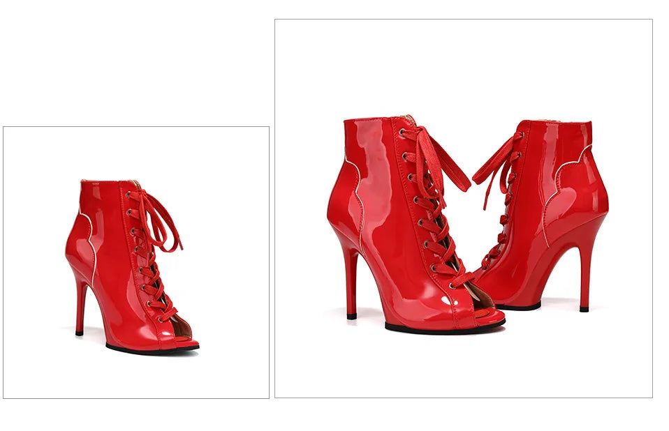 Women Sexy Thin High Heel Dance Shoes Party Ballroom Pole Jazz Lace Up Platform Dancing Boots Short Tube Heels 8.5/9.5CM Booties