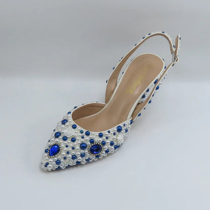 BaoYaFang Green Pointed Toe Pearl Bridal Wedding Shoes and Bag Thin Heel Slingbacks Female Ladies Party Shoe Shallow Women Shoes