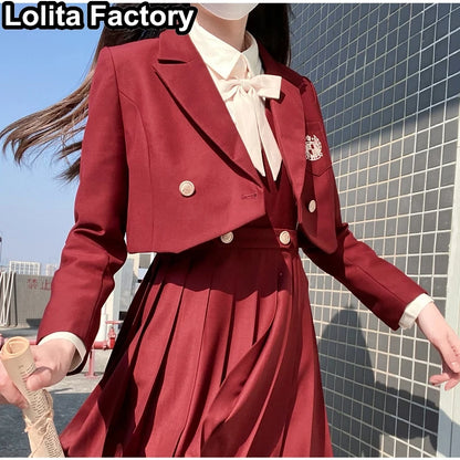 Japanese Women JK Green Blazer Suit skirt coat Harajuku High School Uniform for Students Girl Outwear College Style blazers Suit