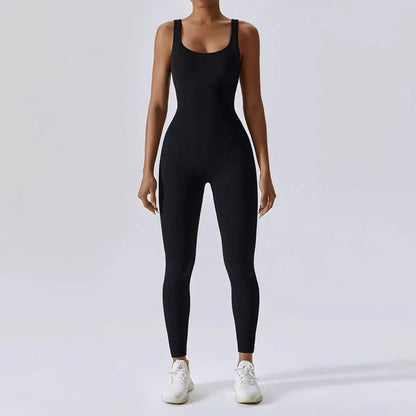 Womens Jumpsuits Sleeveless Yoga Slim Fit Stretch Thin Screw Thread One Piece Romper Sexy Fitness Female Sportwears Chest Pads