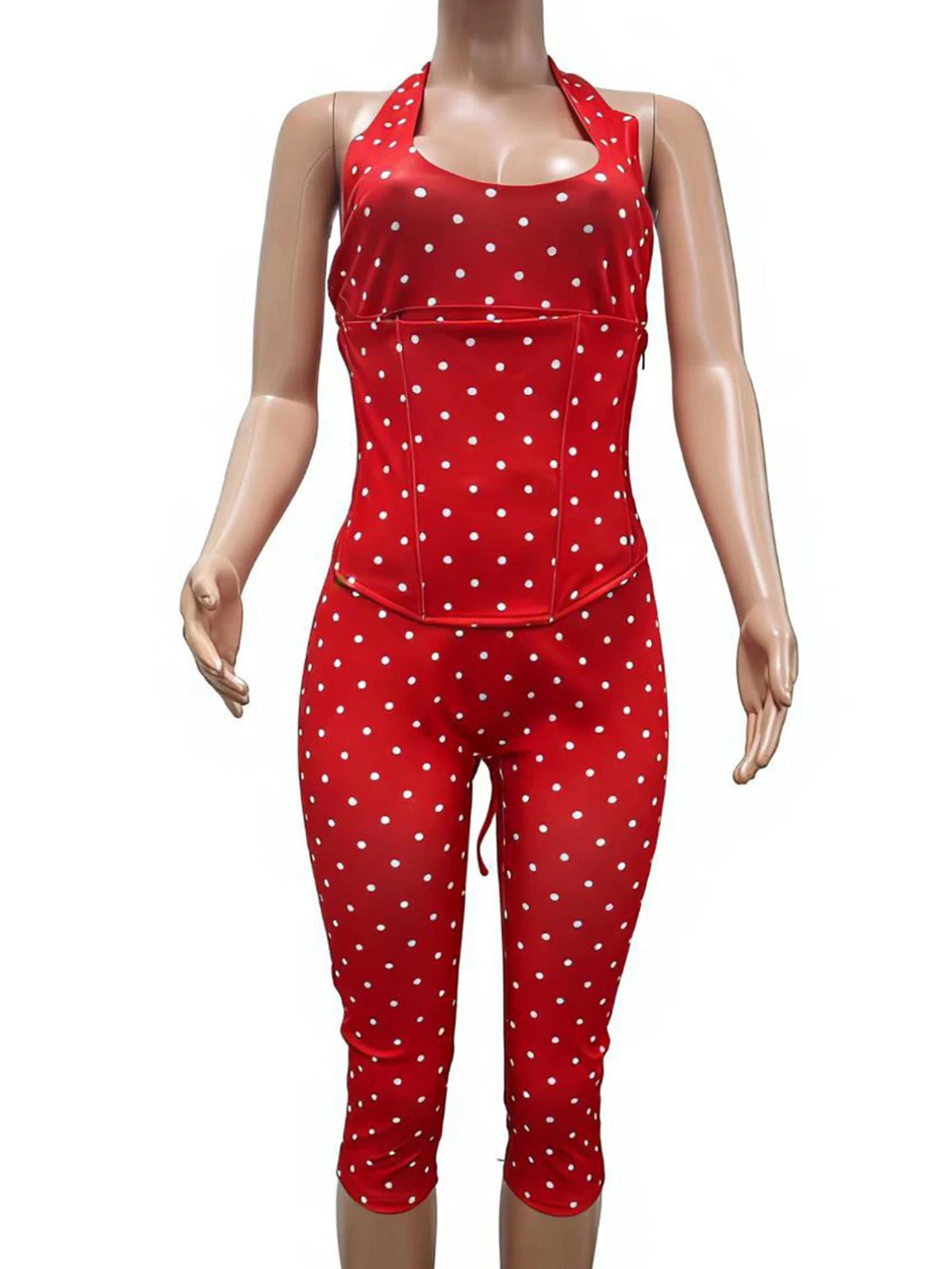 Sexy Backless Dot Print Jumpsuit Women Summer One Pieces Bodycon Jumpsuits Rompers Club Birthday Party Outfits Fashion Playsuit