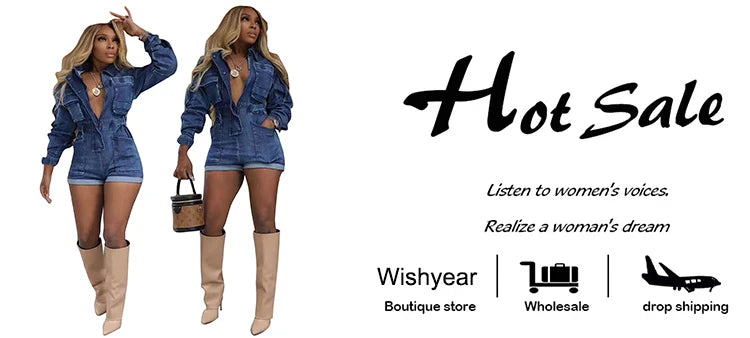 Fashion Blue Bodycon Denim Short Playsuits Women's Long Sleeve Washed Cargo Pocket Jumpsuits Streetwear Overalls Autumn Rompers